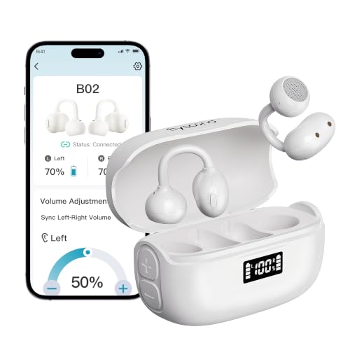 FLYSOUND OpenFit OTC AI Hearing Aids for Adults, Rechargeable Open-Fit Bluetooth Hearing Devices with Smart Noise Reduction, APP & Charging Case Control, LED Display, 60H Total Battery