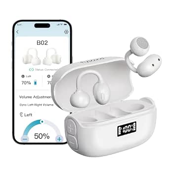 FLYSOUND OpenFit OTC AI Hearing Aids for Adults, Rechargeable Bluetooth Hearing Devices with Noise Reduction, APP Control, Charging Case, LED Display, 60H Battery
