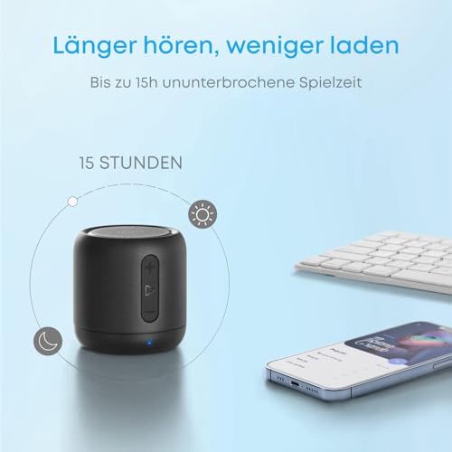 Anker Soundcore mini Bluetooth Lautsprecher mit 15 Stunden Spielzeit, Fantastischer Sound, 20 Meter Bluetooth Reichweite, FM Radio und intensiver Bass(Schwarz) – Bild 4