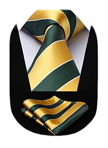 Image of HISDERN Stripe Tie Mens Ties with Pocket Square Set Classic 3.4'' Silk Formal Necktie Handkerchief for Business Wedding