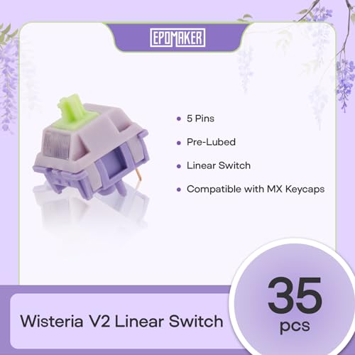 Image of EPOMAKER Gaming Keyboard Switches, 35 PCS, Linear /Tactile Switch, 5-Pin Pre-Lubed Switch, Creamy Switches, Compatible with MX Keycaps for Mechanical Keyboard (Wisteria V2, Linear)