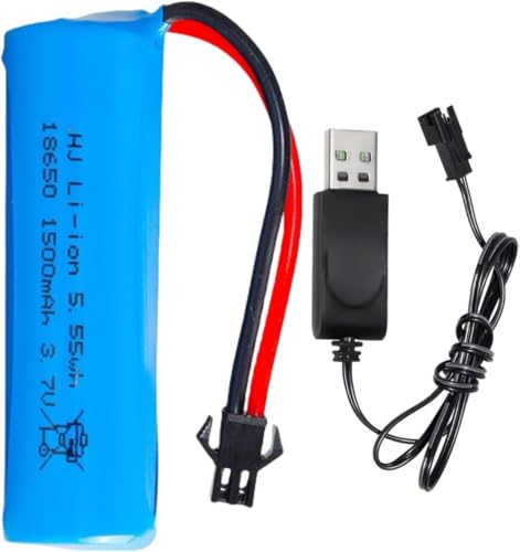 ERYNK Batería de ion de litio recargable SM 2P para doble cara, 18650, 3,7 V, 1500 mAh, para doble cara, RC Stunt Car RC Car RC Boat Tumbling Amphibious RC Car RC Truck y C63 E35 DE38 DE40 y USB
