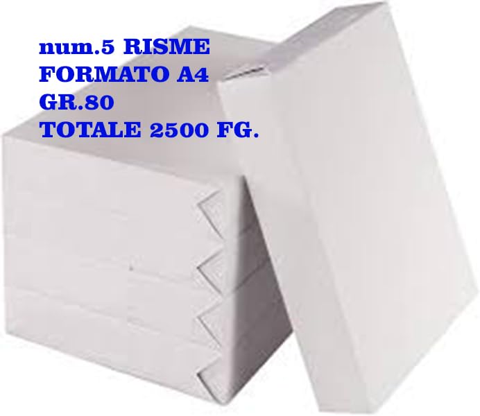 num.5 Risme;A4 80 Gr; 2500 Fogli Bianca Multiuso Stampante Minore Consumo Di Toner/Inchiostro; offerta ottima carta per stampante