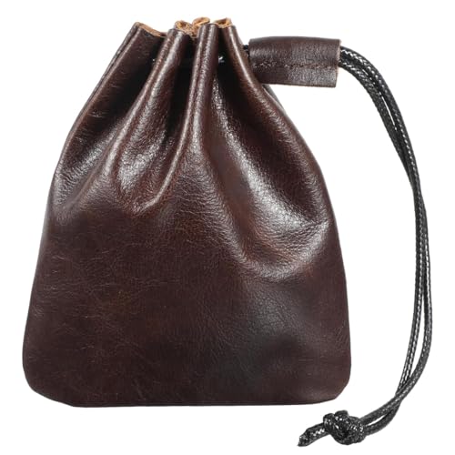 YIPFEN 1 Pieza Retro de Piel de Vaca Bolsa de Cuero con Cordón, Monedero, Bolsas Pequeñas y Bolsa para Guardar Joyas, Almacenamiento de Monedas, Joyas y Auriculares (Pequeño) (Color Marrón Rojizo)