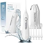 AquaSonic - Aqua Flosser Cordless Rechargeable Water Flosser for Teeth | Waterproof Portable Oral Irrigator for Dental Cleaning with 5 Jet Tips, for Braces, Home & Travel (White)