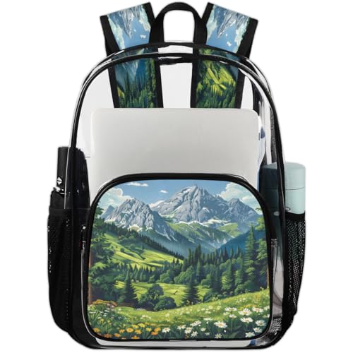 Nature Forest Clear Backpack for Stadium Events, Green Plants Waterproof Clear Bag for Women Men Adult Sport Work Daily Music Festival and Concerts