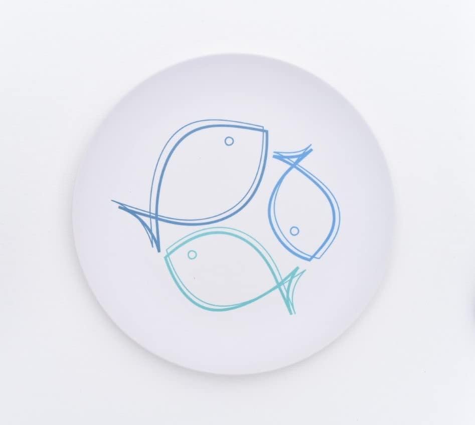 Aquaterra Living Juego de platos llanos de bambú con diseños de peces, juego de 6, platos interiores o exteriores de 10 pulgadas