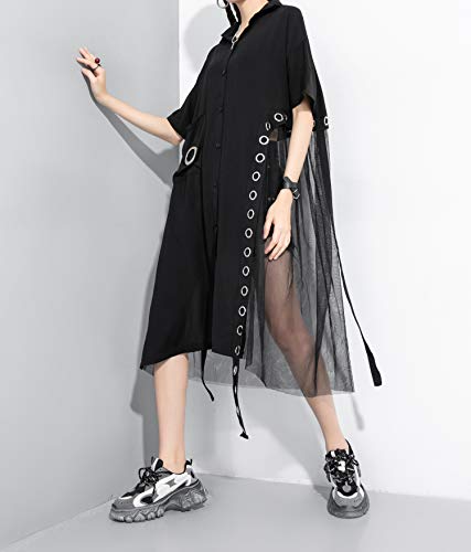 ellazhu Women's Black Short Sleeve Casual Mesh Tunic T-Shirt Dress GY22714