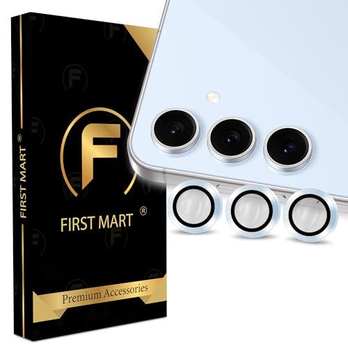 Image of FIRST MART Blue Camera Ring Guard Protector for Samsung Galaxy S24 FE | Tempered Glass with Metal Alloy Rings, HD Clear, Scratch Resistant, Case-Friendly | Pack of 1