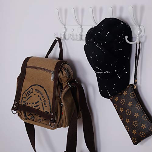 Dseap Wall Mounted Coat Rack - 5 Tri Hooks, Heavy Duty, Stainless Steel, Metal Coat Hook Rail For Coat Hat Towel Purse Robes Mudroom Bathroom Entryway (White, 2 Packs) #TOP2