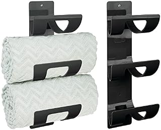 mDesign Set of 2 Hanging Caddy  Wall Mounted Towel Storage Rack for The Bathroom  Elegant Hanging Hooks for Towels  Black