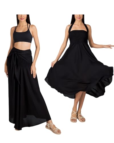 LIAMERHE Womens 2 in 1 Summer Sleeveless Dress Floral Print Maxi Boho Skirts for Summer High Waist Lightweight Vacation Beach Strap Wrap Skirt One Size