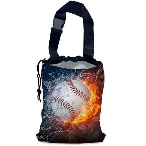 Image of Baseball Ball Car Garbage Bag,Fire Ball Waterproof Small Car Trash Bag Hanging Back of Seat,Drawstring Hanging Car Trash Bag with Adjustable Buckle for Car Accessories