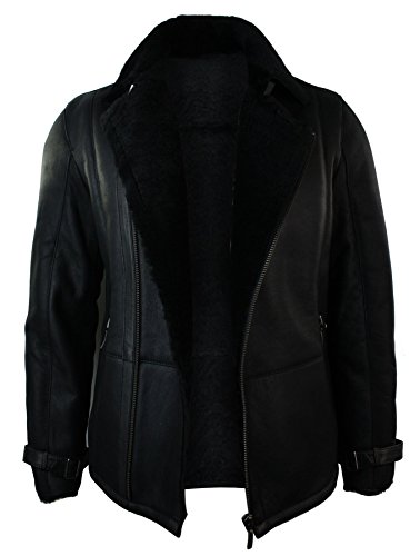 TruClothing Mens Winter Real Sheepskin Black Mid Length Fitted Designer Jacket Cross Zip2