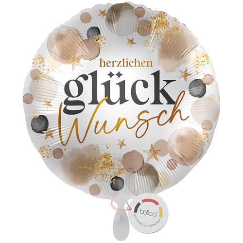 balloa Folienballon Herzlichen Glückwunsch, Helium Ballon rund, Luftballon Geschenk Deko Geburtstag Hochzeit Jubiläum Feier Ballon Erwachsene Kinder Ballondeko Party, 33cm
