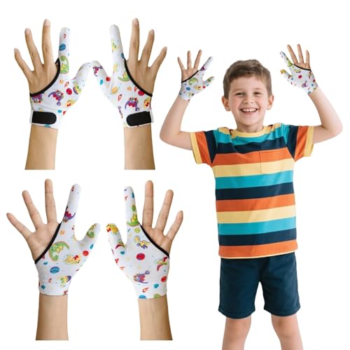 Image of 4pcs Thumb Sucking Guard Gloves Kids Anti Thumb Sucking Glove Chewy Compression Thumb Sucking Stop Nail Biting Finger Biting Glove for Kids Thumb Guard for Ages 5-12