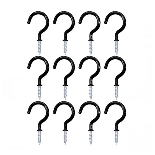 12 Pack Black Vinyl Coated Screw-in Hooks, 1-1/4 Inch Cup & Mug Hooks for Wall, Ceiling, Kitchen, Indoor & Outdoor Use - Heavy Duty 20 lbs Load