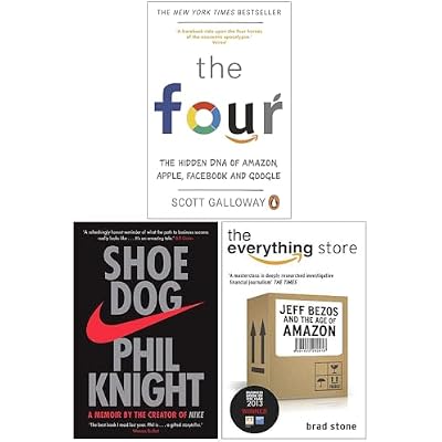 The Four, Shoe Dog A Memoir by the Creator of NIKE, The Everything Store Jeff Bezos and the Age of Amazon 3 Books Collection Set