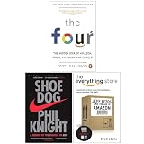 The Four, Shoe Dog A Memoir by the Creator of NIKE, The Everything Store Jeff Bezos and the Age of Amazon 3 Books Collection Set