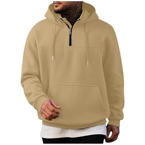 Hoodie for Men Fleece Quarter Zip Cargo Tactical Sweatshirt Winter Fall Solid Mock Neck Hooded Sweatshirts with Pocket