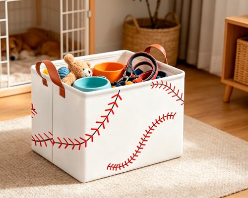 Image of CLOCOR Rectangular Storage Basket Empty,Waterproof Storage Bin with Handles(Baseball Stitching)