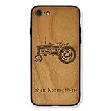 Case Compatible with iPhone 7 Plus and iPhone 8 Plus, Old Farm Tractor, Personalized Engraving Included (Cherry Wood), Includes Screen Protector