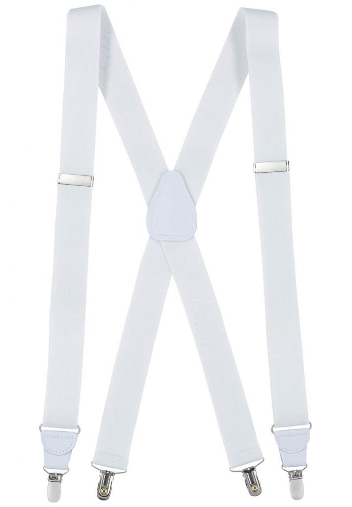 HOLD'EM Suspender Men X-Back Clip on Leather Crosspatch-White (Regular 46