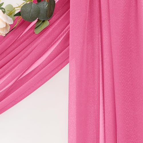 Image of Wedding Glitter Arch Draping Fabric Fuschia Pink 1 Panel 29 inch x 6.5 Yards Sheer Backdrop Curtain Drapery for Summer Wedding Ceremony Birthday Party Indoor Ceiling Decor