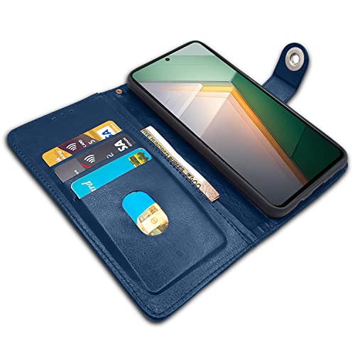 Image of Pikkme iQOO 11 5G Flip Cover Leather Finish | Inside TPU with Card Pockets | Wallet Stand and Shock Proof | Complete Protection Button Flip Case (Blue)