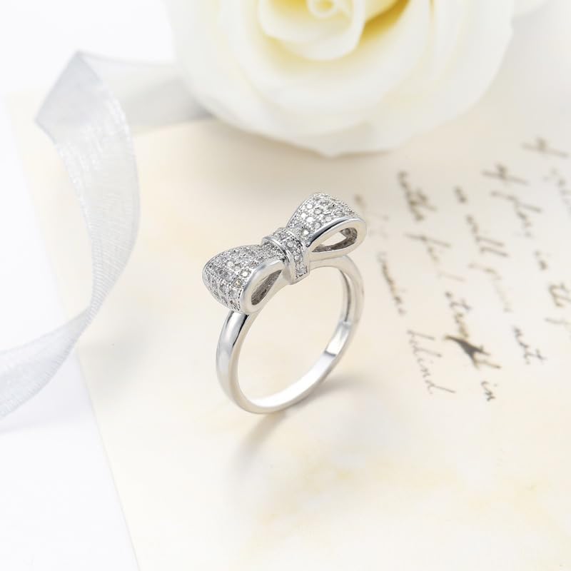 ENDLESSNESS & ETERNITY Bow Tie Rainbow 14K Gold Plated Cocktail Ring Cubic Zirconia CZs Simulated Diamond Stackable Wedding Band Ring Engagement Ring Anniversary Ring Party Ring - Image 6