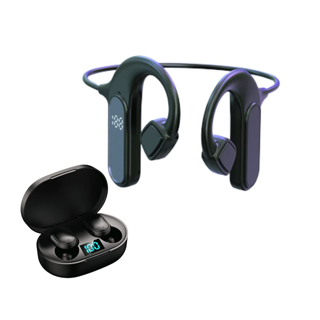 Rahs Bone Conduction Headphones Best Wireless Bluetooth Over The Ear Headphones with Bonus Ear Buds for Active Sports, Gaming, Business and Personal use.