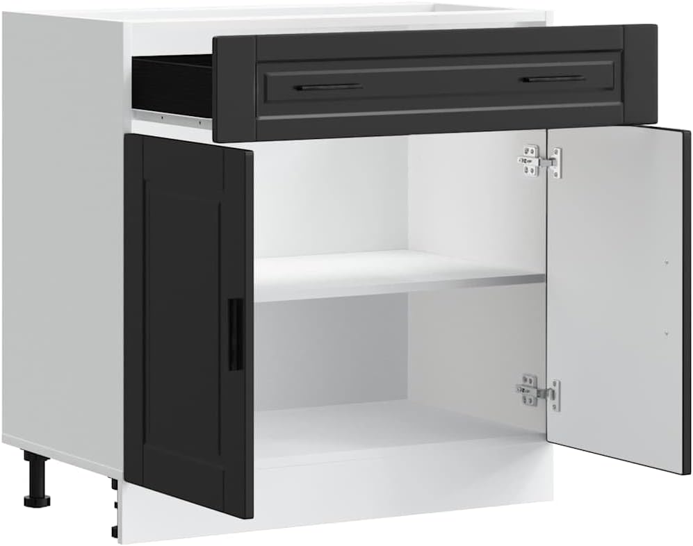 vidaXL Kitchen Base Cabinet Black Engineered Wood Medium Adjustable Feet