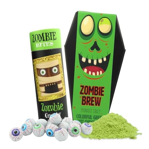 Zombie Brew Ghoulish Green Hot Chocolate Individual Packets and Individually Wrapped Crunchy Eyeballs, Halloween Party Favors and Trick or Treat Candies, Pack of 2 (Zombie Bites - 2 Pack)
