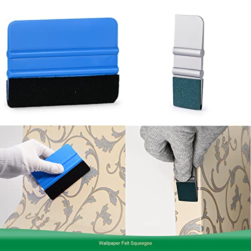 Foshio Wallpaper Smoothing Tool Kit, Red Hard Squeegee, 11.5 Inch Wallpaper Wrapping Squeegee, 4 Inch Felt Squeegee With Micro Squeegee, Safety Cutter And Craft Knife, Tape Measure Vinyl Wrap Tool Kit #TOP2