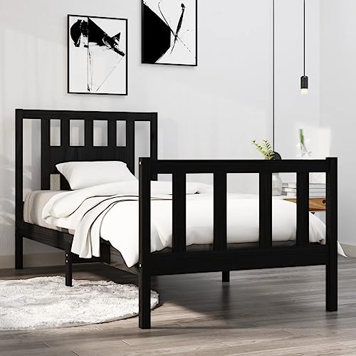 AJJHUUKI Muebles de exterior, marco de cama sin colchón, negro, 90 x 190 cm, muebles individuales de madera maciza