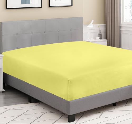 Image of ROYALE LINENS 300 Thread Count 100% Long Staple Combed Cotton Fitted Sheet Queen - Super Soft Deep Pocket Bottom Sheet - Fitted Sheets Only - Elastic Sheets (Queen, Yellow)