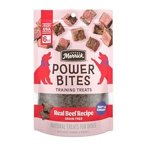 Merrick Power Bites Natural Soft And Chewy Real Meat Dog Treats, Grain Free Snack With Real Beef Recipe – 6 oz. Bag