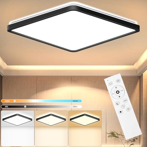 RDGOOD 18W LED Plafón regulable con mando a distancia, Plafón LED 1800lm regulable 3000-6500K, Panel LED plano para salón, dormitorio, habitación infantil, pasillo, cocina, sótano, balcón 22*22x2,5cm