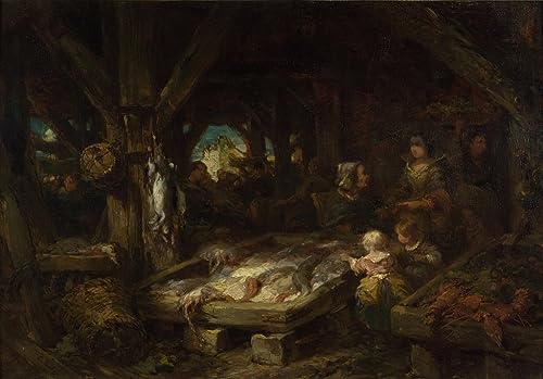 La Poissonnerie de Dieppe par Eugène Isabey Peinture sur Toile Portrait Tableaux Moderne