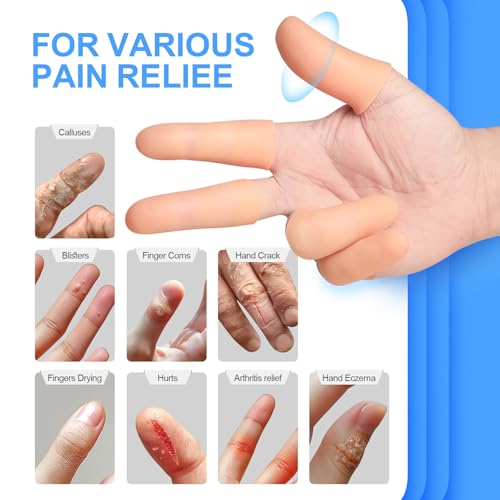 20 Pcs Gel Finger Protectors, Finger Caps Silicone Fingertips Protection, Reusable Soft High Elastic Fingertip Bandages for Relief Finger Arthritis, Cracked Fingers, and Other Finger Pain(Multi-Size) - Thumbnail 6