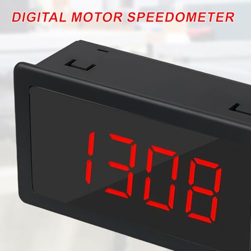 4 Digitaler Drehzahlmesser, Digitaler LED Drehzahlmesser, Motordrehzahlmesser mit Hall Näherungsschalter Sensor NPN, Eingang 10-9999RPM Bereich, Geschwindigkeit Meter Panel für Auto Anzeige(Rot)