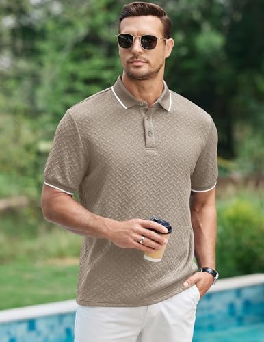 Image of JMIERR Mens Casual Polo Shirt Short Sleeve Vacation Button Summer Beach Knit Stretchy Golf Shirts