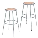 OEF Furnishings OEF6224H/2 Premium Commercial-Grade All-Purpose Round Stool (Height-Adjustable, 24–32 inch Range, Gray Frame, Masonite Wood Seat, 2-Pack)