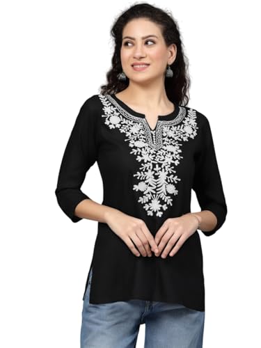 Image of QAZMI Short Kurti for Women| Rayon Cotton Embroiderd Kurta | Women's Tunic Tops