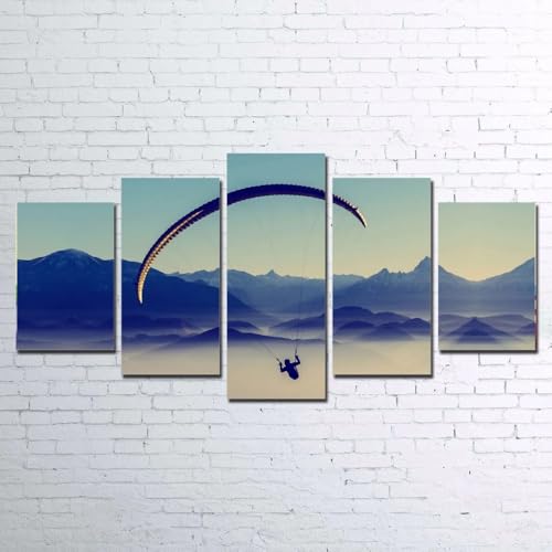 Deco murale salon parapente grand tableau 5 parties pour sublimer votre interieur