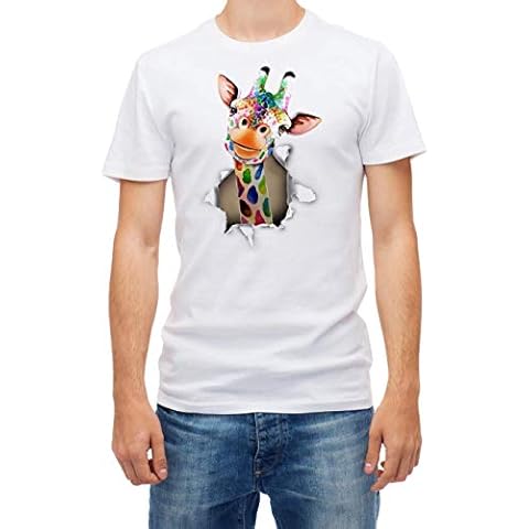 Giraffe with Torn Effect Men's White Short Sleeve Cotton T Shirt (M) Cover