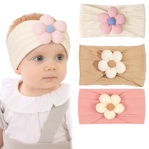 JYNXOR 3 Pcs Diademas Bebé Niña Suaves de Nylon, Elástico Lazos Bebe Niña, Diadema Elástica para Recién Nacido 0-3 Meses, Cabello Accesorios para Neonatal Lactante Niño Pequeño Niños