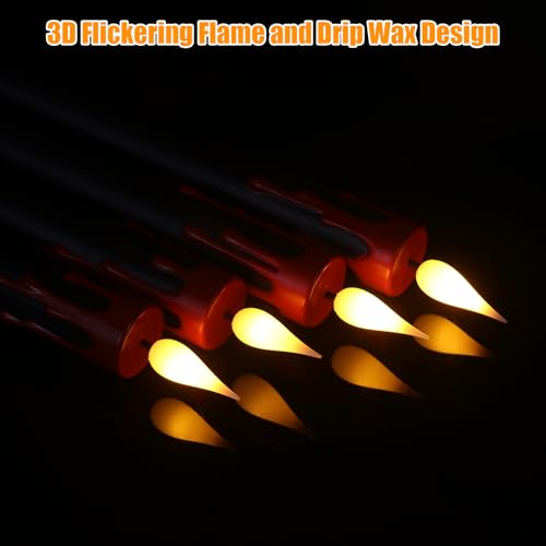 Image of GenSwin Halloween Black Taper Flameless Candles Battery Operated with Remote Timer, 4 Pcs Drip Wax Flameless LED Candle Sticks with 3D Flickering Flame for Window Fireplace Decor (0.78 x 8.9 inches)