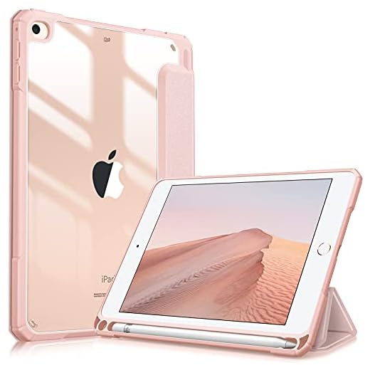 Fintie Hybrid Slim Case for iPad Mini 5th Generation 2019 / iPad Mini 4 (7.9 Inch) - [Built-in Pencil Holder] Shockproof Cover with Clear Transparent Back Shell, Rose Gold