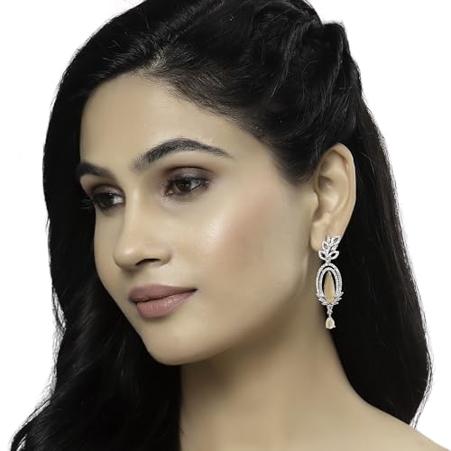 Rhodium-Plated American Diamond Drop Earrings